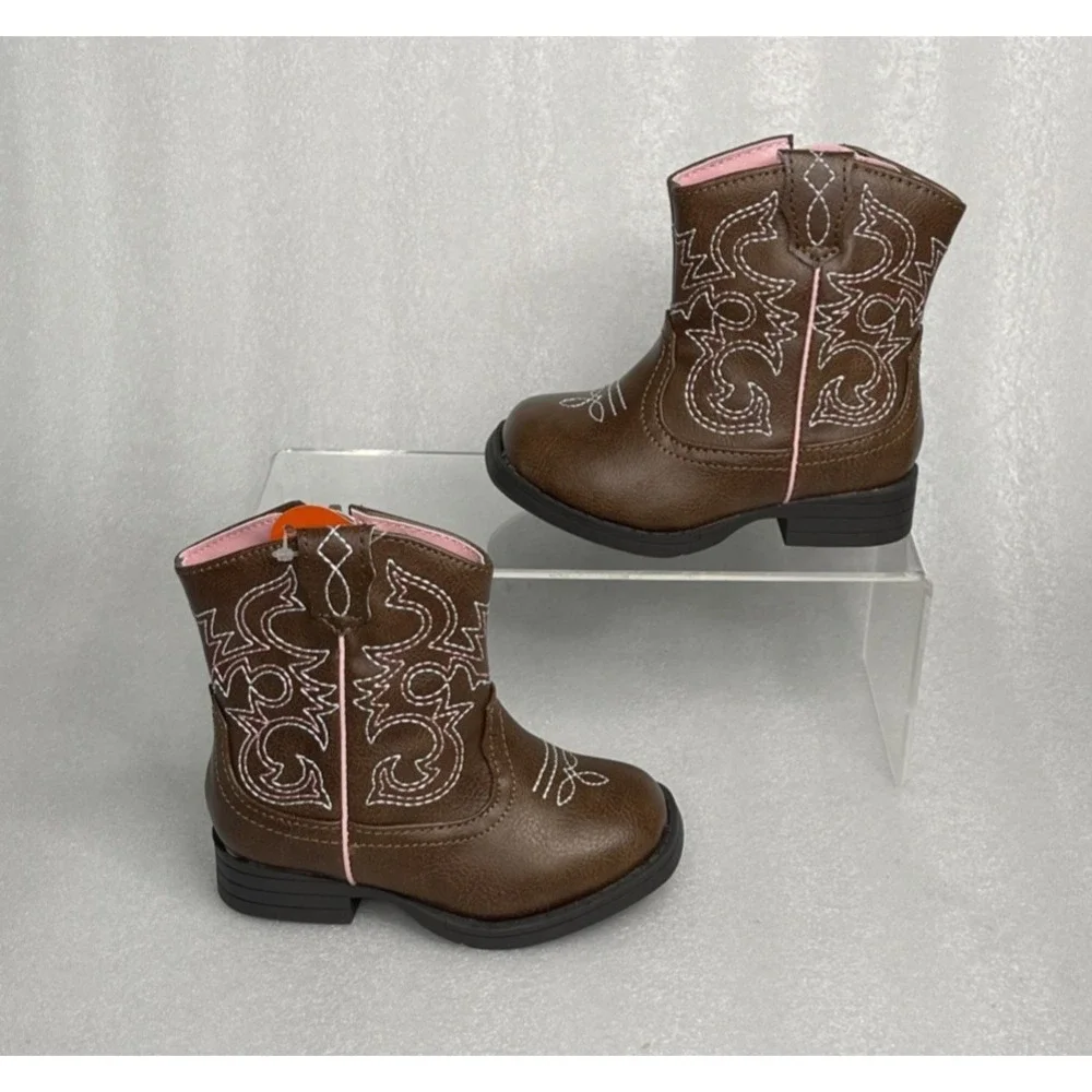 Wonder Nation Brown Zip up Square Toe Cowboy Cowgirl Boots Toddler Girls Size 5